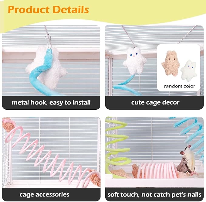 Sugar Glider Toys, Elastic Sugar Glider Climbing Ropes, Hanging Sugar Cage Accessories, Rat Enrichment Climbing Toys, Soft Touch Small Pet Swing Toy (1pc Random Color)
