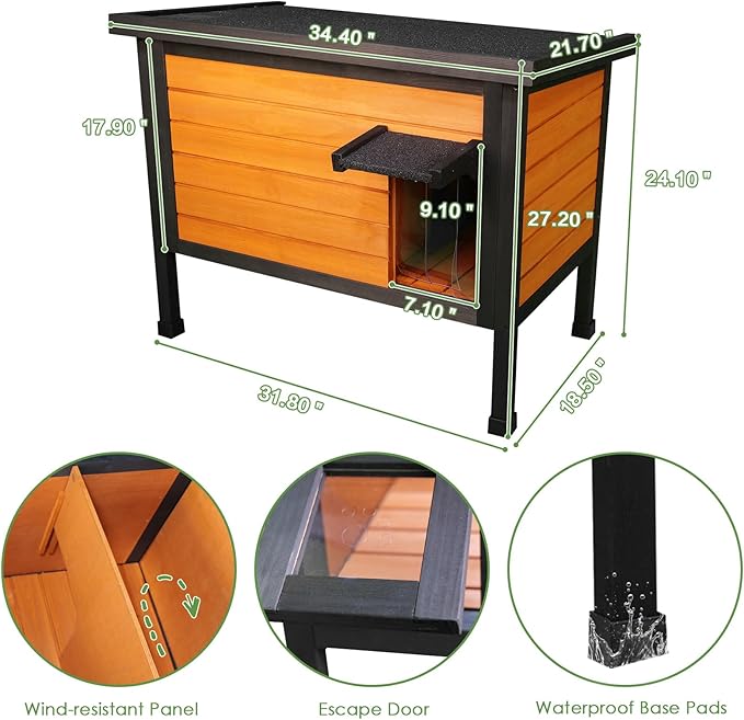 Outdoor Insulated Cat House for Stray Cats Weatherproof Shelter with Openable Asphalt Roof and Escape Door