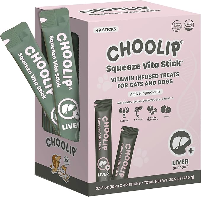 Squeeze Vita Stick Lickable Cat and Dog Treats – 49-Count Liver Support Sticks with Multivitamins, Soft Squeezable Paste for All Life Stages, Supporting Liver Health