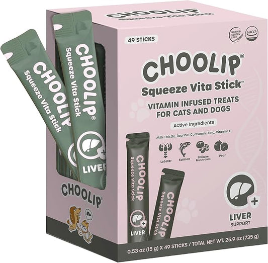 Squeeze Vita Stick Lickable Cat and Dog Treats – 49-Count Liver Support Sticks with Multivitamins, Soft Squeezable Paste for All Life Stages, Supporting Liver Health