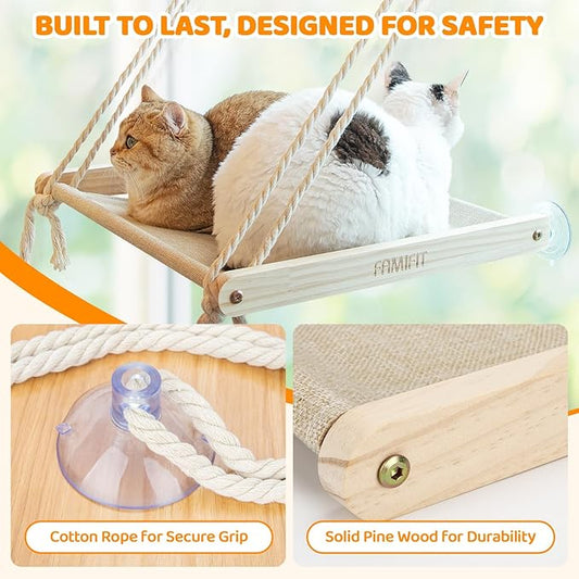 Cat Window Perch, Easy to Assemble Hammock for Window, Indoor/Outdoor Cat Seat/Bed Supports 40 lbs (Drilling-Free), 1 Pack