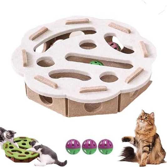 Cat Scratch Puzzle Enrichment Box,Cat Nail File Enrichment Box,Cats Nail File Scratcher, with Bell,Unique Cats Felt Maze Toy for Stimulate Kittern Energy and Instincts (White-Round)