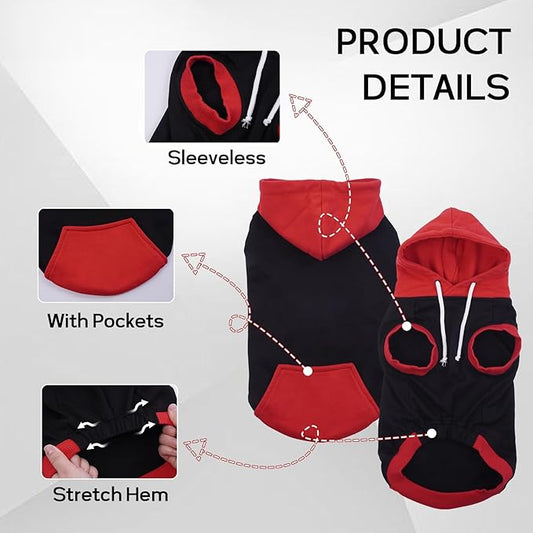 Dog Hoodie - Cotton Sweatshirt Soft Breathable Sweater for Small Dogs, Sleeveless Clothes Cozy Coat for Spring Autumn Winter, Red S