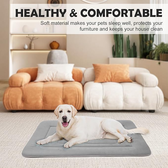 JoicyCo Dog Bed Soft Dog Crate Bed Pad Mat, 42 in Non Slip Bottom Washable Beds for Large Dogs, Pet Bed Mattress Kennel Pad, Clay Gray