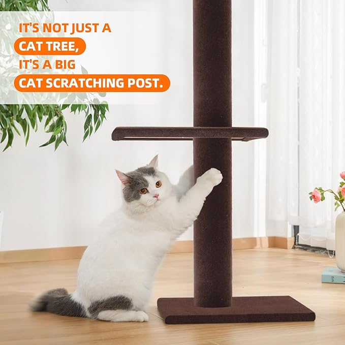 Cat Tree Floor to Ceiling Cat Tower 5-Tier Carpet Kitten Tree Cat Climbing Tower with Adjustable Height 98"-108", Tall Cat Trees with Platforms and Dangling Balls for Indoor Cats, Coffee