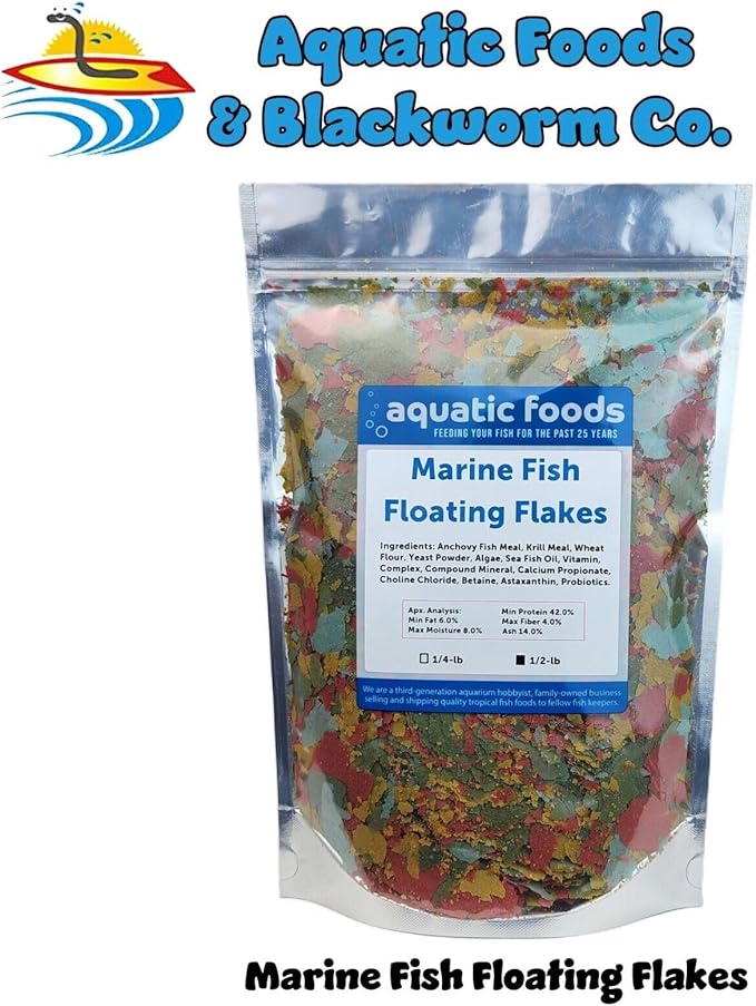 Aquatic Foods Inc. Marine Fish Flakes of Red & Green Algae, Seaweeds for Tangs, Butterflies, Angelfish, Anthias, Clown Fish, Damsels...WL…1/2-lb Foil Pouch Bag