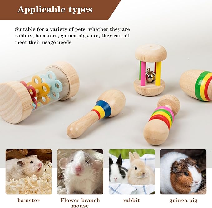 9 Pcs Wooden Bunny Toys,Bite-Resistant Guinea Pigs Toys,Safety Bunny Chew Toys,Multi-Colored Rabbit Teeth Grinding, for Hamsters Small Animals Playing Teeth Grinding Indoor Outdoor(Color)