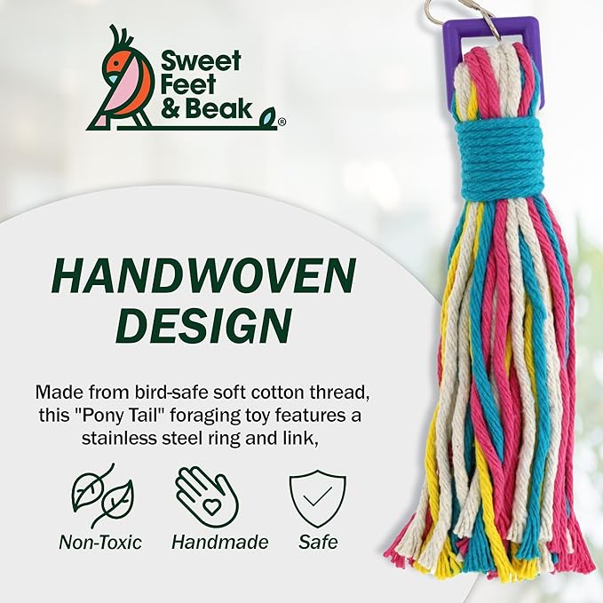 Platinum Tweeter Weave Bird Toys - Perfect Cage Toy for Playing & Preening - Colorful, Safe, Cotton Rope - Birds Cage Playground Accessories & Supplies - Parrot Toys (Large)