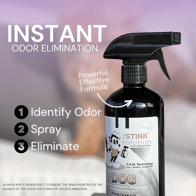 The Stink Solution Dog Odor Eliminator For Home, Furniture, Carpet, & More | Quick and Complete Feces, Vomit, Must, & Pet Urine Remover | Dog Products - 2 16 oz Bottles (Pomegranate)