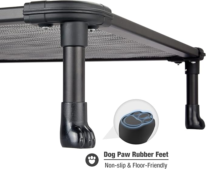 Veehoo Chew Proof Elevated Dog Bed - Cooling Raised Pet Cot - Rustless Aluminum Frame and Durable Textilene Mesh, Unique Designed No-Slip Feet for Indoor or Outdoor Use, Black Silver, X Large