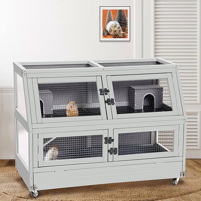 Guinea Pig Cages Anti-Chewing Hamster Cage 2 Story Large Platform Small Animal Cages with Chewing Toy, Food Bowl, Hideout and 2.36”Deeper Plastic Tray