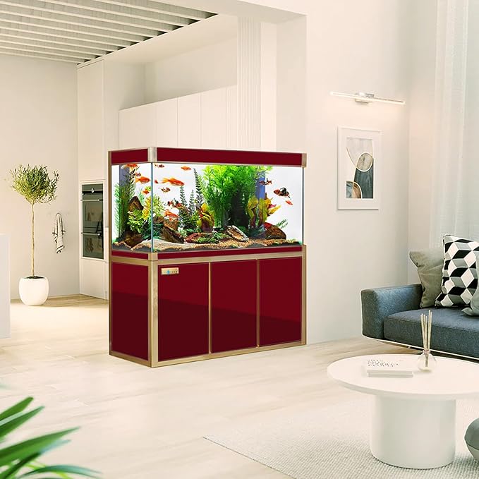 135 Gallon Aquarium Tempered and Ultra-Clear Glass (Full Setup) in Red with Gold Trims