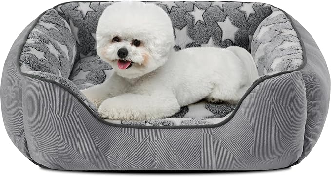 SIWA MARY Rectangle Dog Bed for Small Medium Dogs, Calming Dog Bed Small Size Dog, Orthopedic Dogs Sofa Bed, Washable Soft Calming Sleeping Soft Puppy Bed, Anti-Slip Bottom, Grey, S (20"x 19"x 6")