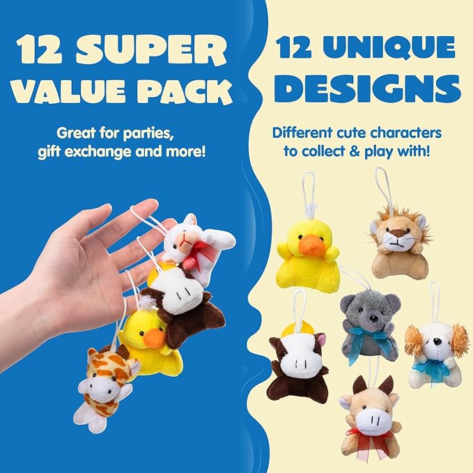 JOYIN 72 Pack Mini Animal Plush Toy Assortment (72 Units 3" Each),Bulk Stuffed Animals Party Favors for Kids, Small Animals Plush Keychain Decoration, Carnival Prizes, Halloween Party Favors