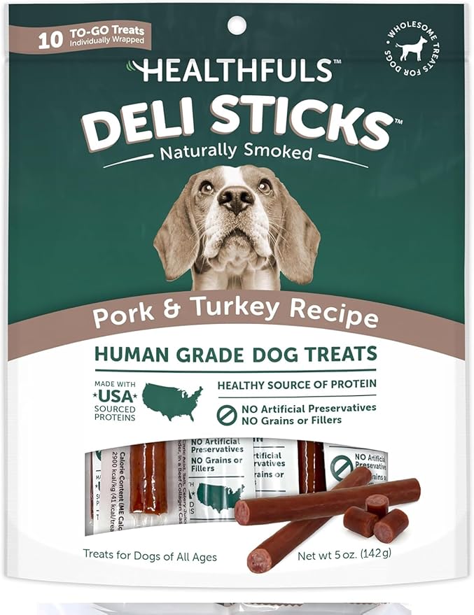 Deli Sticks Pork and Turkey Human-Grade Gluten-Free Soft and Chewy Dog Treats, 10 Count Bag