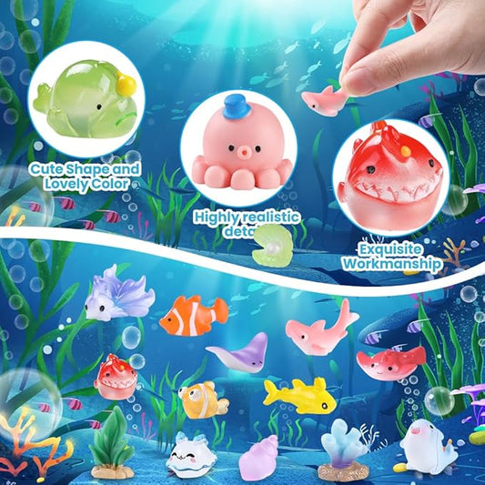50pcs Mini Ocean Resin Animals 50 Styles Tiny Sea Animal to Hide Sea Miniature Little Small Animal Figures for Holiday Party Favors Bag Filler Micro Garden Dollhouse Aquarium Decorations