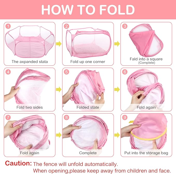 Hamster Playpen with Mat Small Animal Cage Tent Breathable Transparent Guinea Pig Playpen Waterproof Portable Yard Fence Mat Foldable Exercise Playpen Outdoor Indoor (Pink,Star)