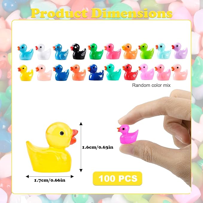 100pcs Mini Resin Animals to Hide, Multicolor Cute Tiny Ducks Bulk Fairy Garden Accessories Miniatures Landscape Micro Decor