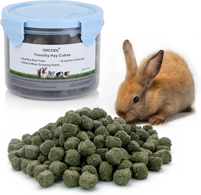 Timothy Hay Cubes 6oz -100% Natural Timothy Hay Made for Rabbits Sulcata Tortoise Guinea Pig, 6 oz