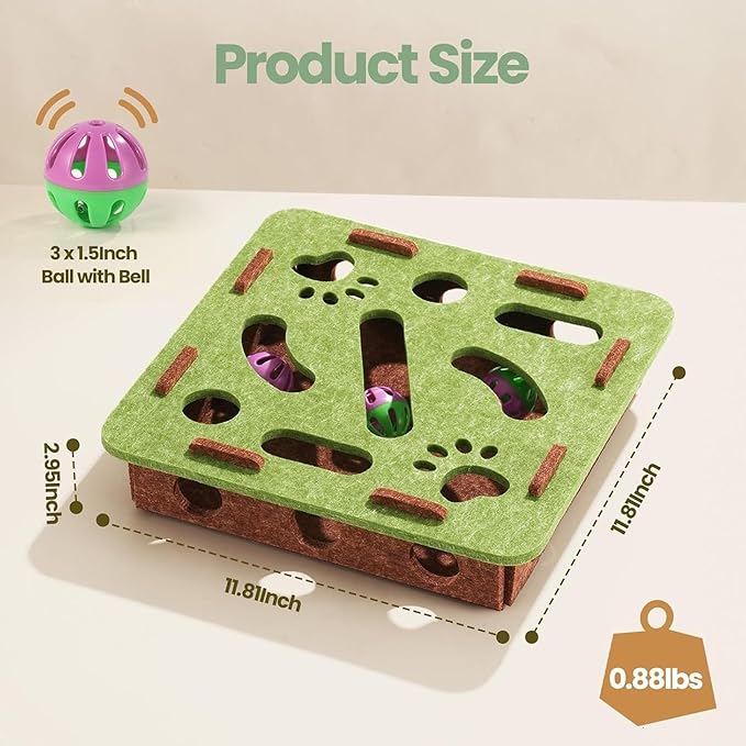 Cat Scratch Puzzle Enrichment Box,Cat Nail File Enrichment Box,Cats Nail File Scratcher, with Bell,Unique Cats Felt Maze Toy for Stimulate Kittern Energy and Instincts (White-Square)