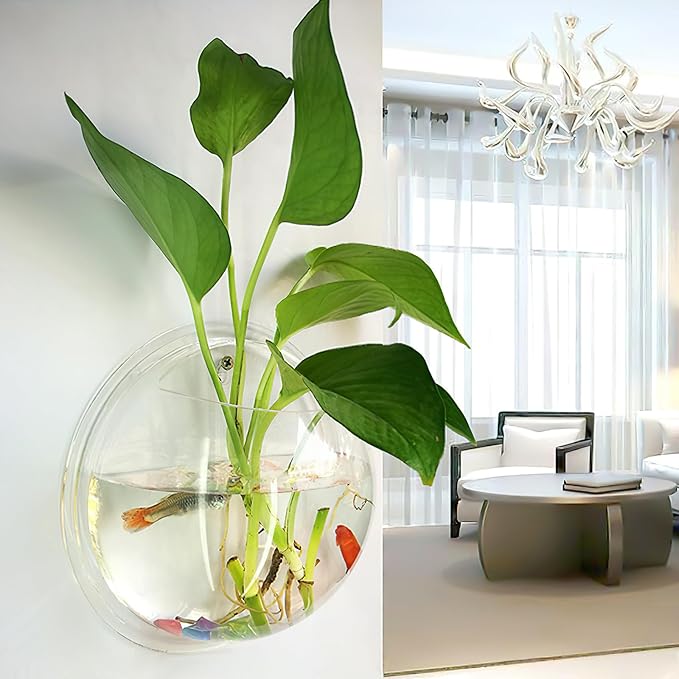 Mipcase Transparent Creative Wall Mounted Acrylic Fish Bowl Hanging Aquarium for Home Decor Ideal for Fish Aquatic Plants Stylish Wall Tank Decoration