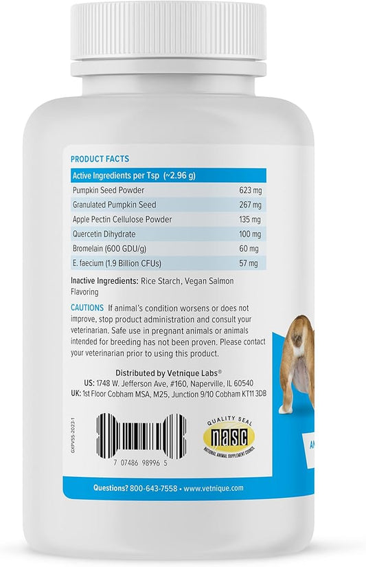 Vetnique Glandex Dog Fiber Supplement Powder for Anal Glands with Pumpkin, Digestive Enzymes & Probiotics - Vet Recommended (Regular or Advanced Strength) - Boot The Scoot (5.5 oz, Vegan Salmon)