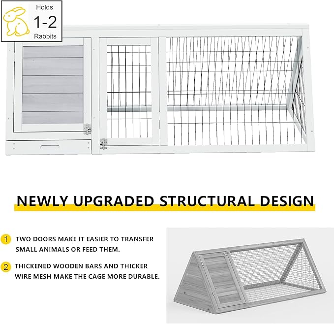 Wooden Rabbit Run Cage Indoor,A-Frame Bunny Playpen House Outdoor,Small Bunny Hutch with Ventilating Wire Fence for Puppy Rabbits (Grey)