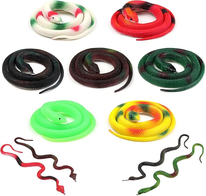 11 Pieces Rubber Snakes Realistic Large Lifelike Fake Toys Plastic Garden Snake to Keep Birds Away Scare Squirrels Halloween Prank Props Scare Toy