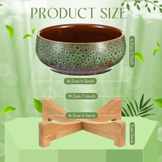 Baderke 2 Pcs Lotus Bowl Planter with Base Ceramic Hydroponic Planter Water Lily Bowl for Planting Aquatic and Indoor Plants Household Ceramic Basin Decor (Green)