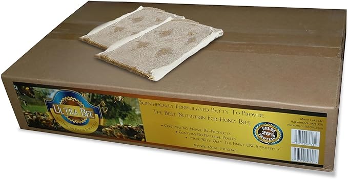 Mann Lake Ultra Bee Pollen Substitute Patties, High Protein, Boosts Brood, Healthy Colony, Beekeeper Essential, Free from Animal by-Products, Rich in Vitamins & Amino Acids, 40 Lbs