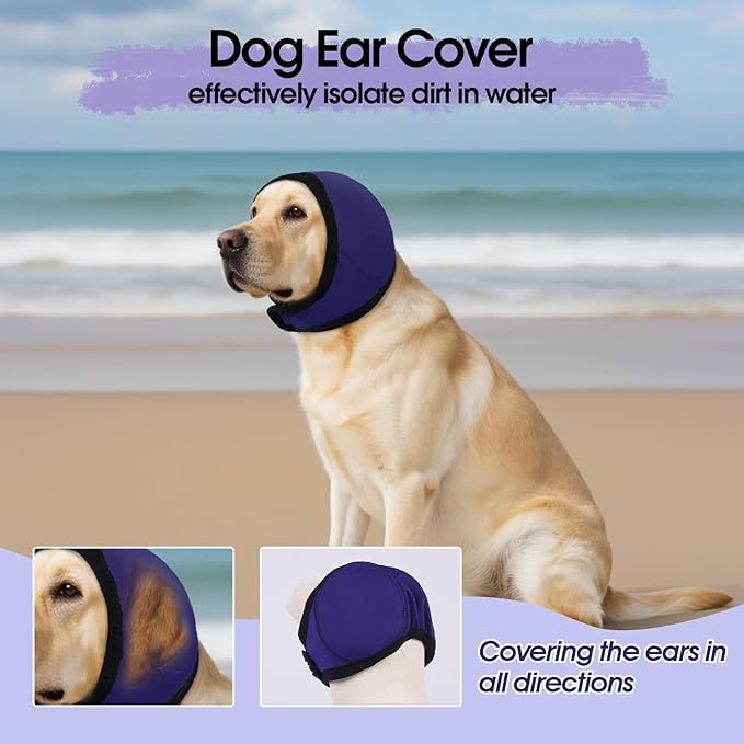 Dog Calming Hoodie, Dog Ear Muffs Noise Protection & Anxiety Relief, No Shake Ear Wraps for Dogs Quiet Ears Cover Headband for Fireworks Grooming Swimming Bathing Force Drying