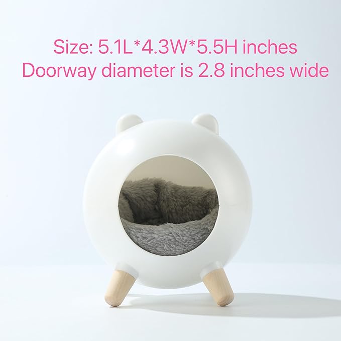 TUTU&LELE Hamster Hideout, Tiny House Hideout and Habitat, Space Elf Hiding Nest, Durable Hamster Bed with Round Thick Plush Pads, for Mice, Gerbils,Hamsters to Play, Sleep and Rest (White)