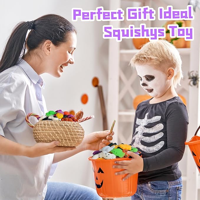 24Pcs Halloween Mochi Squishy Toys Stress Relief Squishies for Kids Girls Boys Halloween Party Favors Halloween Treat Bags Gifts