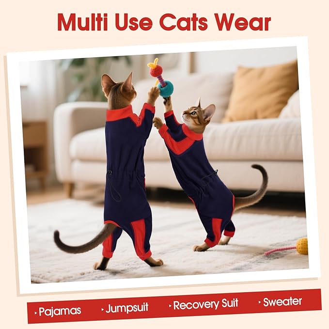 DENTRUN Cat Clothes with Anti-Shedding Fabric - Soft Recovery Suit & Breathable Lint-Resistant Cat Sweater for Wound Care & Hair Control, Kitten Onesie Pajamas, XS, Dark Blue