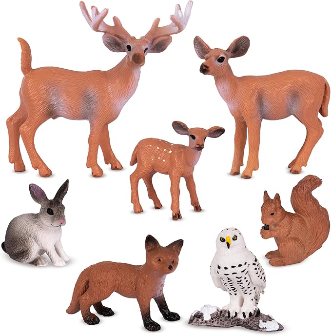 ArtCreativity Forest Animal Figures - Set of 7 Woodland Animals - Mini Forest Animal Figurines for Woodland Cupcake Topper Decorations - Forest Cake Decorations for Baby Shower - Small Animal Toys