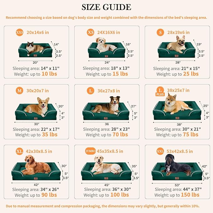 Comfort Expression Extra Large Dog Beds Jumbo Breed, Orthopedic Dog Bed Waterproof, PV Washable Pet Sofa Couch with Removable Cover & Non-Slip Bottom(Jumbo,Emerald)