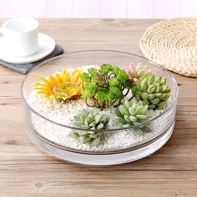 Fish Bowls for Centerpieces, Glass Bowl Decorative Width 7.9", Height 3.1", Lotus Flower, Succulent, Round Glass Vase for Wedding Party Event, Home Office Decor