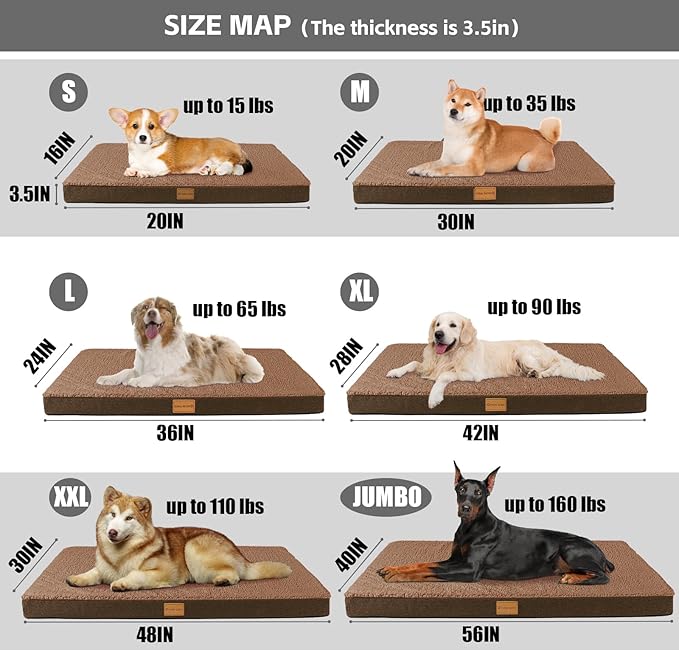 Patas Lague Orthopedic Dog Bed Medium Size Dog 30''X20'', Soft Comfortable Waterproof Egg Crate Foam Medium Pet Crate Beds Mat with Removable Washable Cover and Non-Slip Bottom, Brown