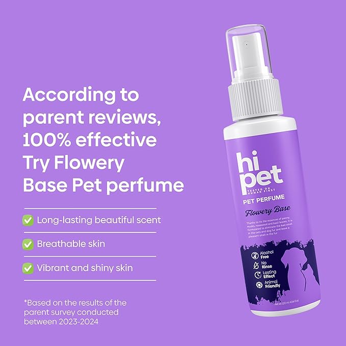 Hi Pet Flowery Base Pet Perfume, Cat & Dog Perfume Spray Long Lasting, Cat and Dog Cologne to Soften, Shine, Refresh the Coat, 4.06 Fl Oz (Pack of 3)