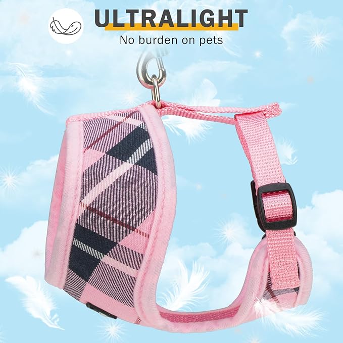 SCENEREAL Puppy Dog Harness with Leash Set for Small Medium Sized Dogs, Soft Mesh Step in Pet Harnesses and Leash, No Chock Plaid Adjustible No Pull Vest for Dogs Cats, Chihuahua,Bulldog (Pink XS)