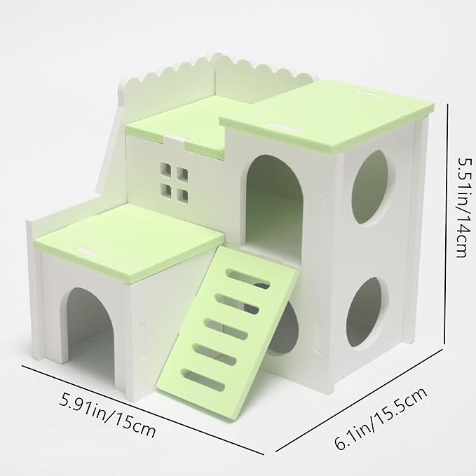 Green Large 6.3-inch Cozy Wooden Adventure Cottage - Hideout with Climbing Ladder for Hamsters & Gerbils (for Small Pets) Rodents