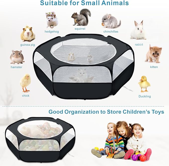 XIRGS Small Animal Playpen, Pet Playpen for Cat/Rabbit/Hamster/Guinea Pig/Bunny/Ferret/Kitten Toys Chick Brooder Box Cage Tent Pop Up Play Pen with Cover, Portable Play Yard Indoor Outdoor Waterproof