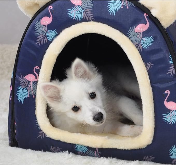 Dog Bed,2 Ways to Use,Indoor Pet House with Fluffy Mat,Removable and Washable Cover,Splash-Proof House and Non-Slip Bottom,for Large Dogs(2XL Flamingo)