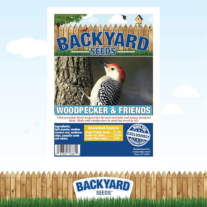 Backyard Seeds Woodpecker No Waste Mix Shelled Peanuts Mixed Bird Seed with Sunflower Chips, Pumpkins, Raisins (20 Pounds)