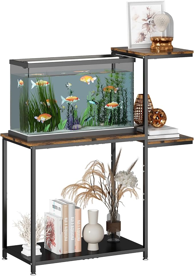 GILLAS 5-10 Gallon Fish Tank Stand, Metal Double Aquarium Stand with Shelf for Fish Tank Accessories Storage, 24.4" x 14" Tabletop Fits Aquarium,Turtle Tank or Reptile Terrariums