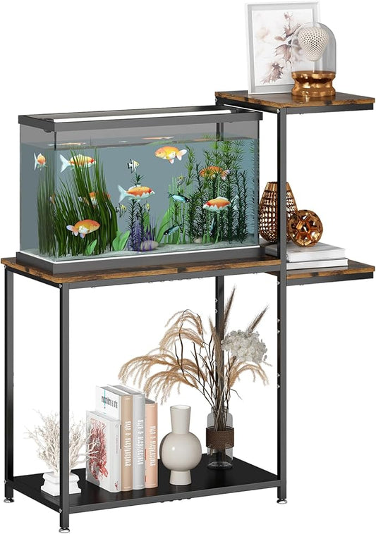 GILLAS 5-10 Gallon Fish Tank Stand, Metal Double Aquarium Stand with Shelf for Fish Tank Accessories Storage, 24.4" x 14" Tabletop Fits Aquarium,Turtle Tank or Reptile Terrariums