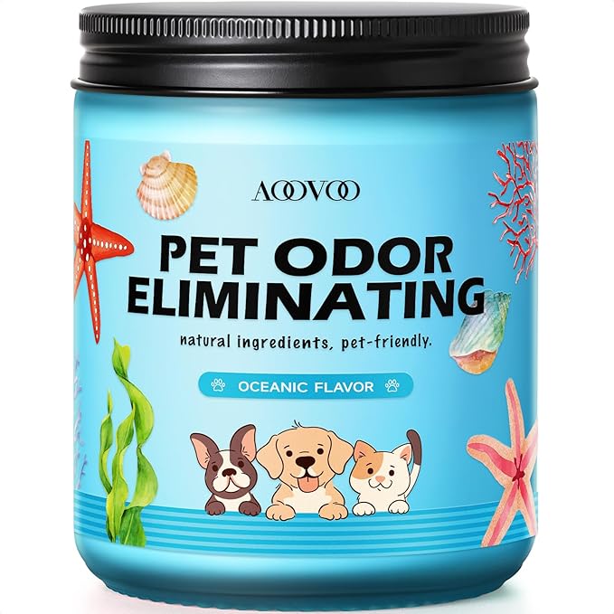 AOOVOO Pet Odor Eliminator Candle - Oceanic Flavor Odor Eliminating Candle, Highly Fragranced Air Freshing Scented Candles, Natural Soy Wax, 9 oz