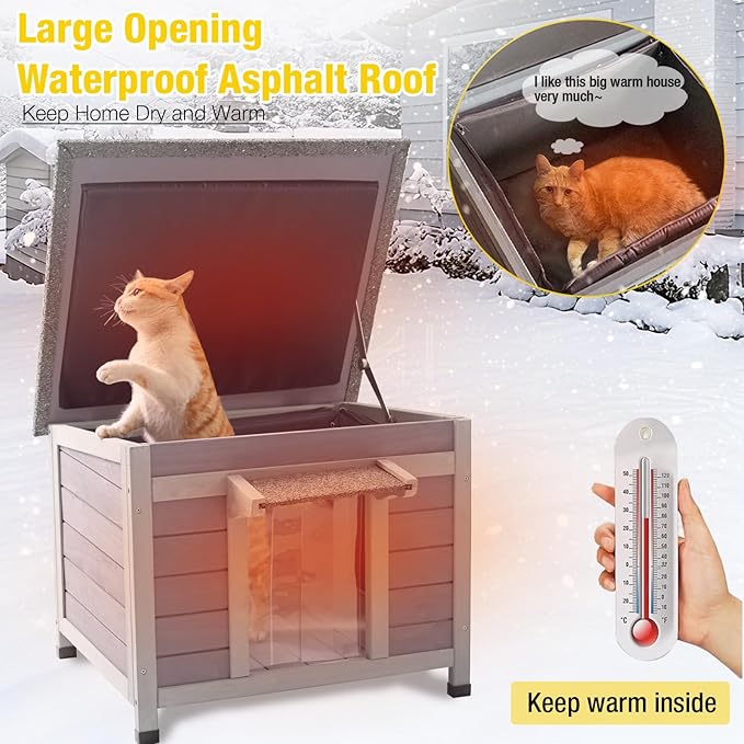 Cat House Outdoor Dog House with Insulation Liner Rabbit Hutch Feral Kitty Shelter for Outdoor Cats Cat Shelter for Winter