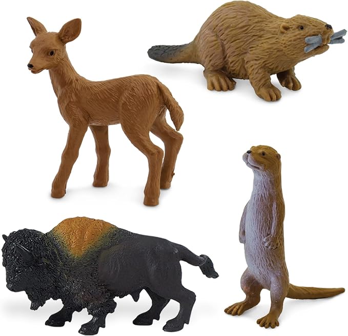 Safari Ltd In The Woods TOOB - Figurines: Elk, Otter, Monarch Butterfly, Black Bear, Snake, Eagle, Beaver, Doe, Grasshopper, Frog, Raccoon, Bison - Educational Toys for Boys, Girls & Kids Ages 3+