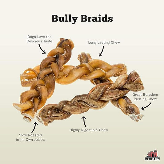 Redbarn Pet Products All Natural 5-8" Braided Bully Sticks for Small & Large Dogs - Healthy Long Lasting Beef Chews Variety Party Pack - Single Ingredient Low Odor Rawhide Free - 8 oz Bag